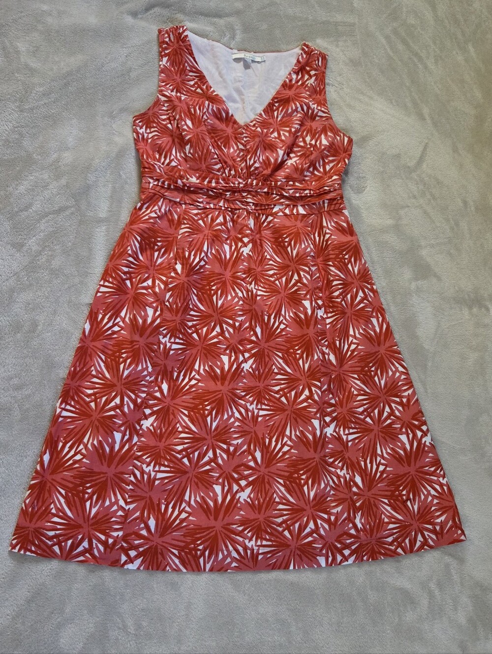 Boden Red Burst Sleeveless V-Neck Floral A-line Dress Size 10R 100% Cotton